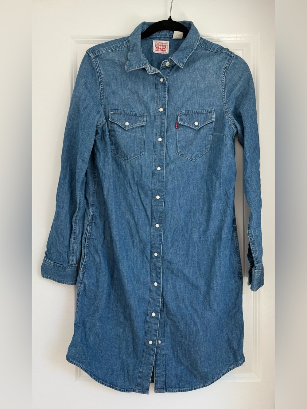 Levi's Denim Button-Front Long Sleeve Shirt Dress - Light Blue